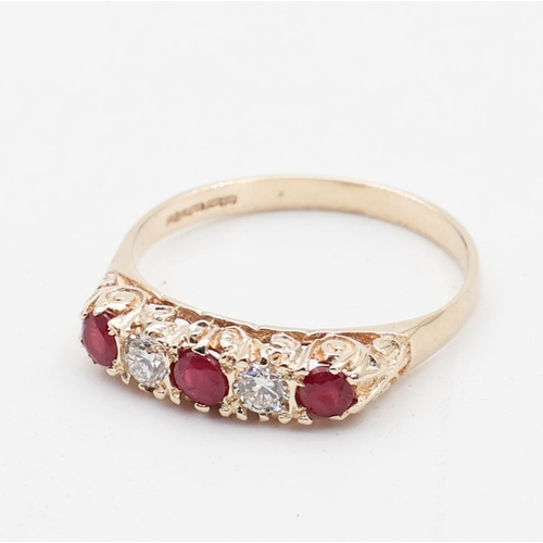 172 - Ruby and Diamond Ladies Ring Mounted on 9 Carat Gold Band Ring Size Q