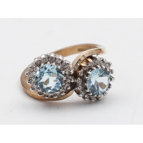 173 - Diamond and Blue Topaz Ladies Ring Mounted on 9 Carat Gold Band Ring Size P