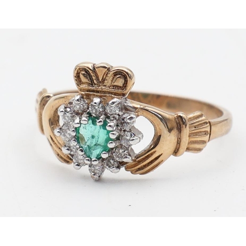 179 - Emerald and Diamond Ladies Ring Mounted on 9 Carat Gold Band Ring Size O and a Half