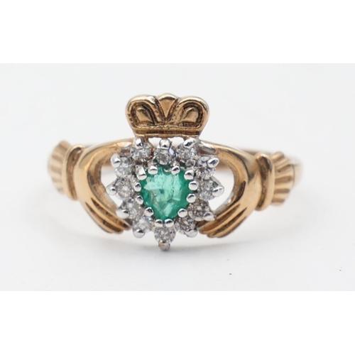 179 - Emerald and Diamond Ladies Ring Mounted on 9 Carat Gold Band Ring Size O and a Half