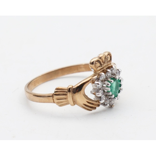 179 - Emerald and Diamond Ladies Ring Mounted on 9 Carat Gold Band Ring Size O and a Half