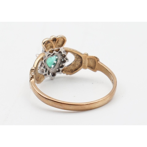 179 - Emerald and Diamond Ladies Ring Mounted on 9 Carat Gold Band Ring Size O and a Half