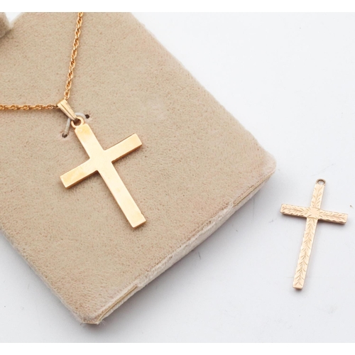 18 - 9 Carat Gold Crucifix Pendant Necklace Mounted on 9 Carat Gold Chain and Another