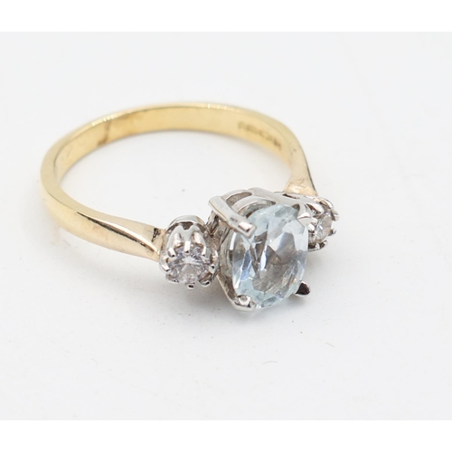 181 - Aquamarine and Diamond Ladies Ring Mounted on 9 Carat Gold Size O