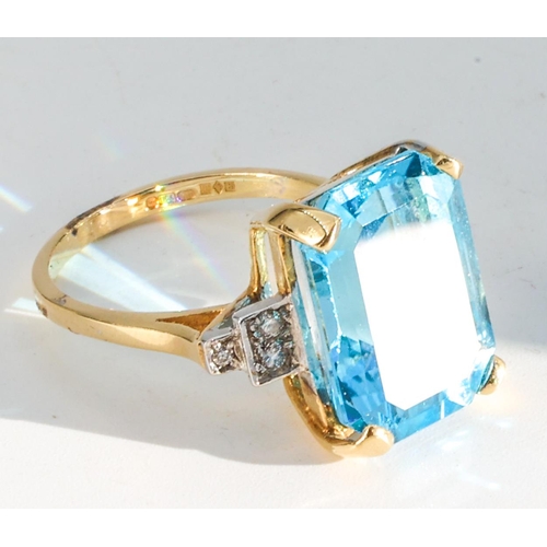 184 - Blue Topaz and Diamond Ladies Ring Mounted on 18 Carat Gold Size O