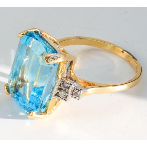 184 - Blue Topaz and Diamond Ladies Ring Mounted on 18 Carat Gold Size O