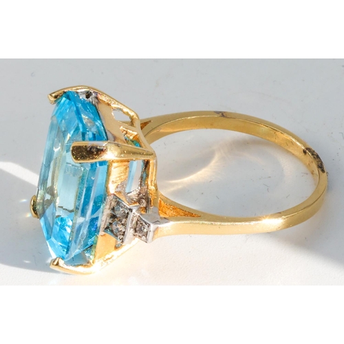 184 - Blue Topaz and Diamond Ladies Ring Mounted on 18 Carat Gold Size O