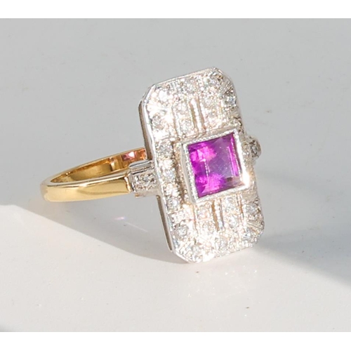 186 - Amethyst and Diamond Ladies Ring Mounted on 18 Carat Gold Ring Size P