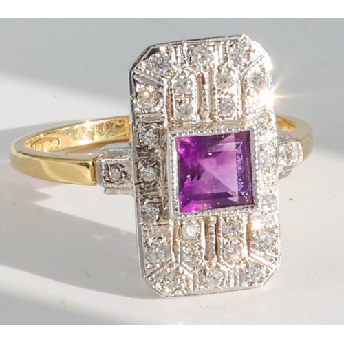 186 - Amethyst and Diamond Ladies Ring Mounted on 18 Carat Gold Ring Size P