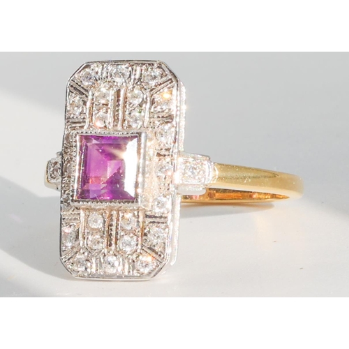 186 - Amethyst and Diamond Ladies Ring Mounted on 18 Carat Gold Ring Size P