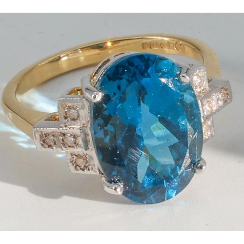 187 - Blue Topaz and Diamond Set Ladies Ring Mounted on 18 Carat Yellow Gold Ring Size O