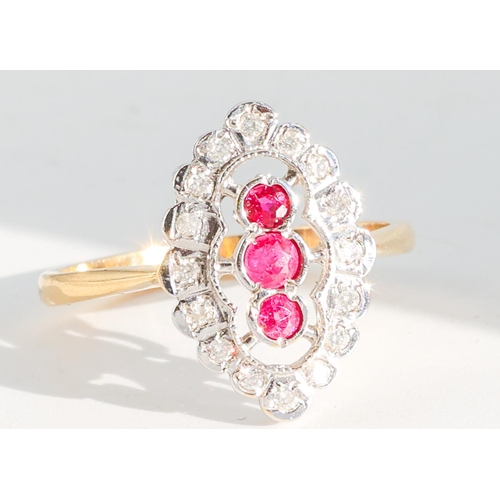 188 - Ruby and Diamond Ladies Ring Mounted on 18 Carat Yellow Gold Ring Size O