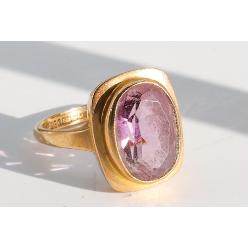 196 - Amethyst Inset Ladies 9 Carat Gold Ring Mounted on 9 Carat Gold Band Ring Size M