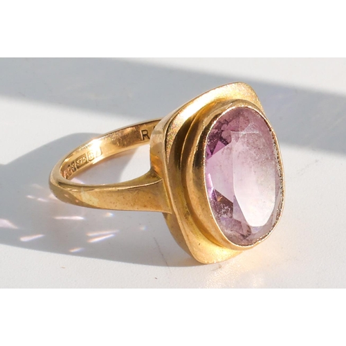 196 - Amethyst Inset Ladies 9 Carat Gold Ring Mounted on 9 Carat Gold Band Ring Size M