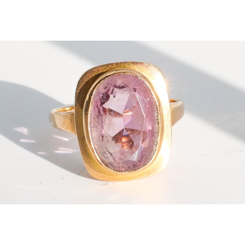 196 - Amethyst Inset Ladies 9 Carat Gold Ring Mounted on 9 Carat Gold Band Ring Size M