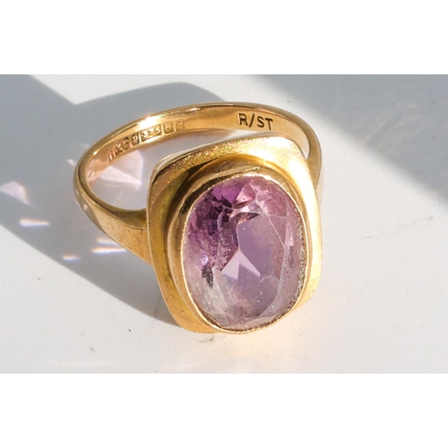 196 - Amethyst Inset Ladies 9 Carat Gold Ring Mounted on 9 Carat Gold Band Ring Size M