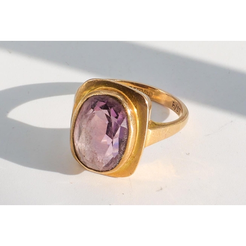 196 - Amethyst Inset Ladies 9 Carat Gold Ring Mounted on 9 Carat Gold Band Ring Size M