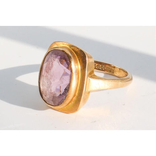 196 - Amethyst Inset Ladies 9 Carat Gold Ring Mounted on 9 Carat Gold Band Ring Size M