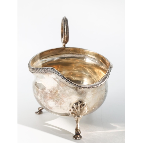 207 - Silver Sauceboat Antique with Gadrooned Edge Decoration above Shaped Supports