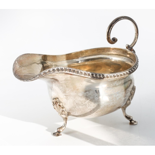 207 - Silver Sauceboat Antique with Gadrooned Edge Decoration above Shaped Supports