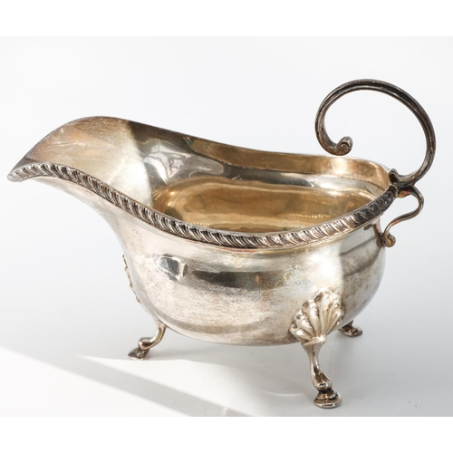 207 - Silver Sauceboat Antique with Gadrooned Edge Decoration above Shaped Supports