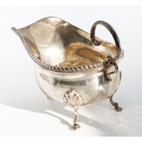 207 - Silver Sauceboat Antique with Gadrooned Edge Decoration above Shaped Supports