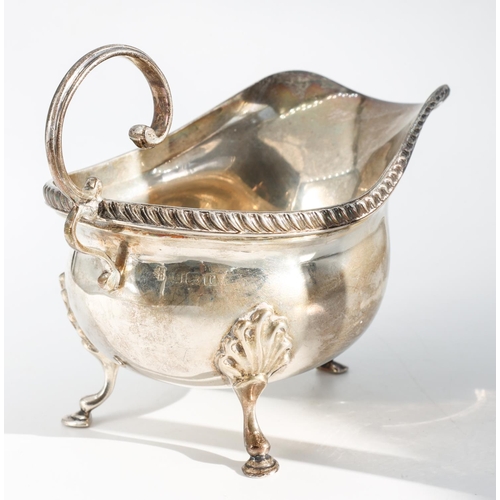 207 - Silver Sauceboat Antique with Gadrooned Edge Decoration above Shaped Supports