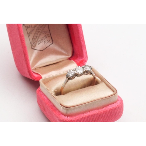22 - Three Stone Ladies Diamond Ring Mounted on 9 Carat Yellow Gold Band Ring Size I and a Half Diamonds ... 