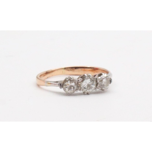 22 - Three Stone Ladies Diamond Ring Mounted on 9 Carat Yellow Gold Band Ring Size I and a Half Diamonds ... 