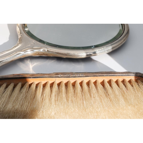 222 - Silver Ladies Hand Mirror Tortoiseshell Inset with Matching Clothes and Hairbrush Silver Mounted