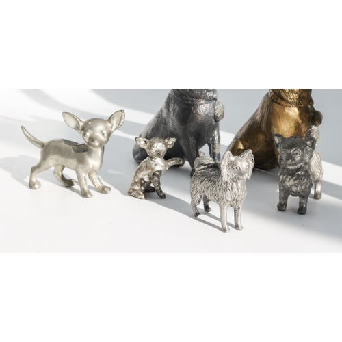 238 - Five Various Metal Dog Figures Including Bronze Example Tallest Approximately 3 Inches High