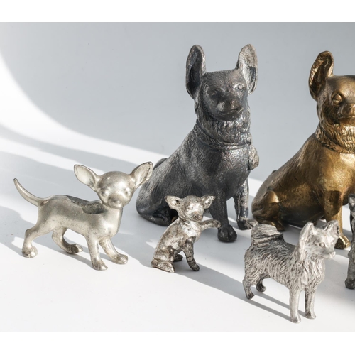 238 - Five Various Metal Dog Figures Including Bronze Example Tallest Approximately 3 Inches High