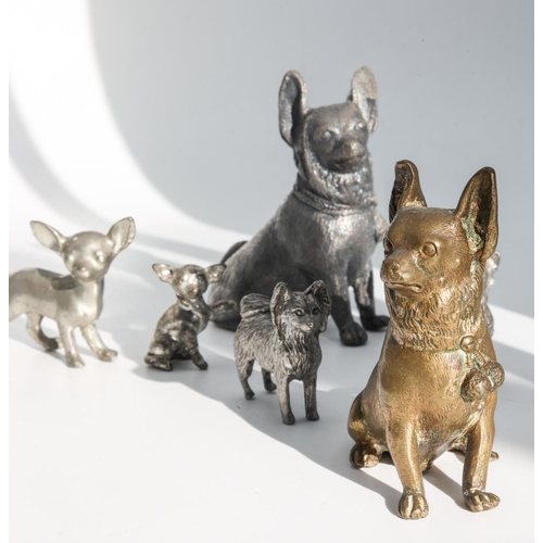 238 - Five Various Metal Dog Figures Including Bronze Example Tallest Approximately 3 Inches High