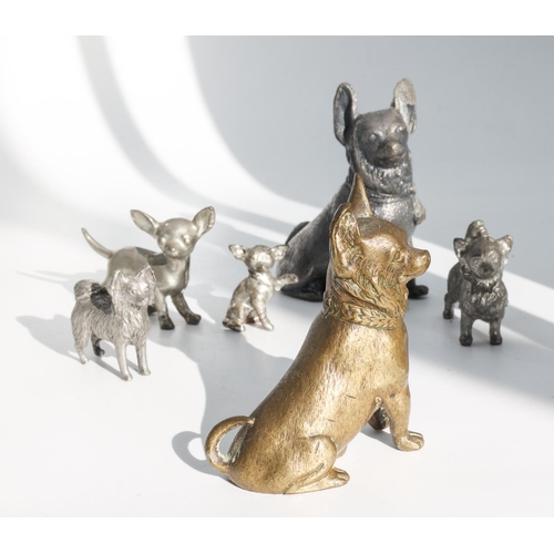 238 - Five Various Metal Dog Figures Including Bronze Example Tallest Approximately 3 Inches High