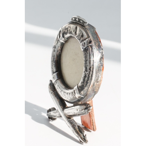 244 - Naval Interest Miniature Photograph Frame Silver Modelled as Lifeboat and Engraved HMT MARKSMAN with... 