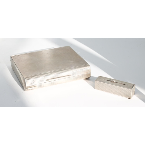 245 - Silver Post War Rectangular Form Engine Turned Decorated Compact with Matching Silver Lipstick Case ... 