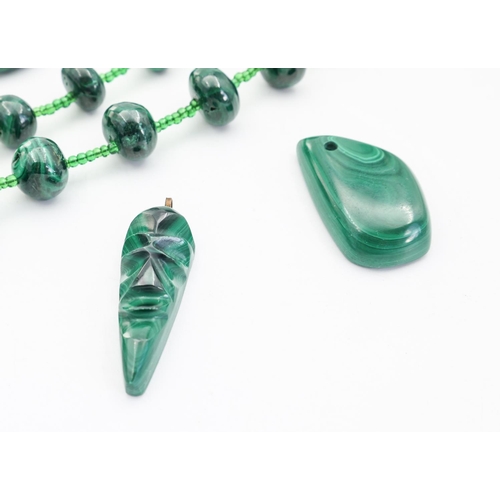 248 - Two Malachite Ladies Bead Necklaces with Two Carved Malachite Pendants