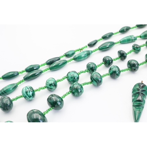 248 - Two Malachite Ladies Bead Necklaces with Two Carved Malachite Pendants