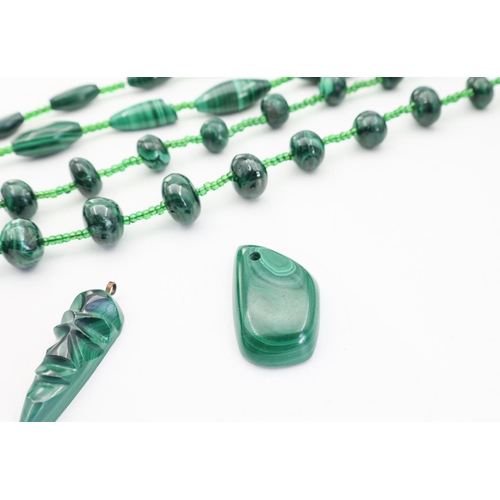 248 - Two Malachite Ladies Bead Necklaces with Two Carved Malachite Pendants