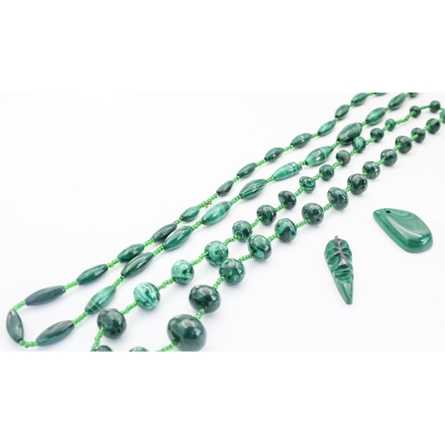 248 - Two Malachite Ladies Bead Necklaces with Two Carved Malachite Pendants