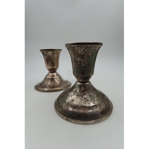 254 - Pair of Antique Silver Pedestal Form Candle Rests Each Approximately 4 Inches High