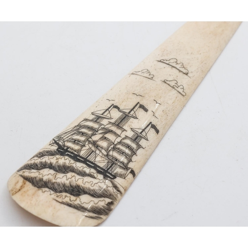 258 - Carved Scrimshaw Shoe Horn Approximately 7 Inches Long