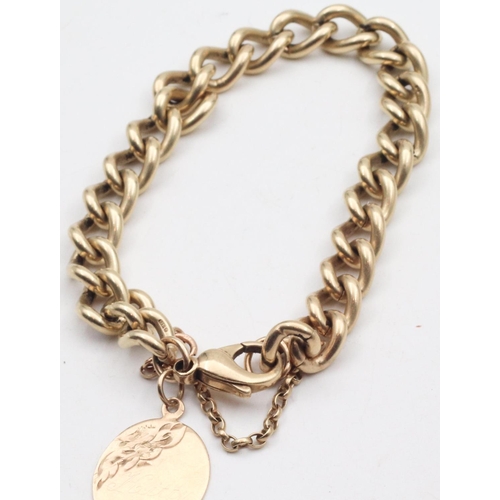 26 - 9 Carat Yellow Gold Curb Link Bracelet with Safety Chain Weight 32 Grams