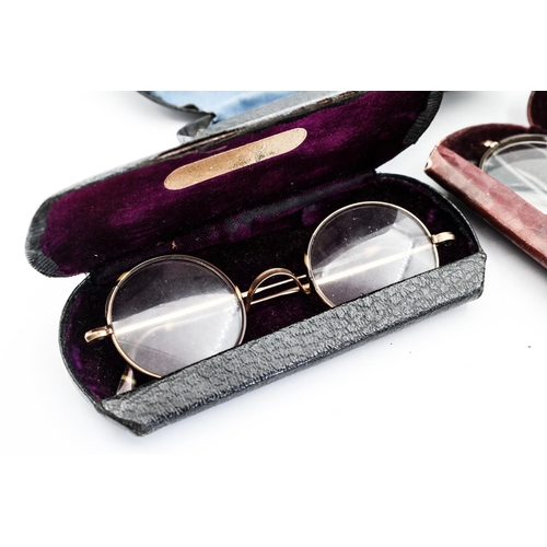 260 - Three Yellow Metal Rimmed Spectacles Antique Contained within Cases Possible Gold Content