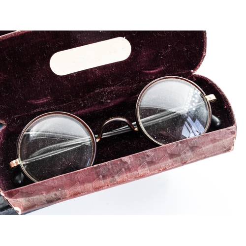 260 - Three Yellow Metal Rimmed Spectacles Antique Contained within Cases Possible Gold Content