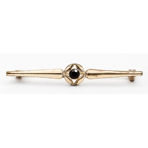 264 - Garnet Set Ladies 9 Carat Gold Bar Brooch