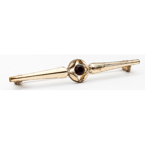 264 - Garnet Set Ladies 9 Carat Gold Bar Brooch