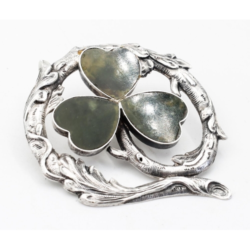 266 - Antique Silver Mounted Shamrock Motif Ladies Brooch