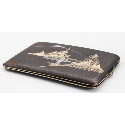 275 - Antique Japanese Cigarette Case with Inlaid Decoration with Mount Fuji in Distance