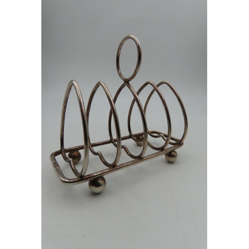 277 - Antique Silver Toast Rack Shaped Form on Bun Supports with Ring Carry Handle